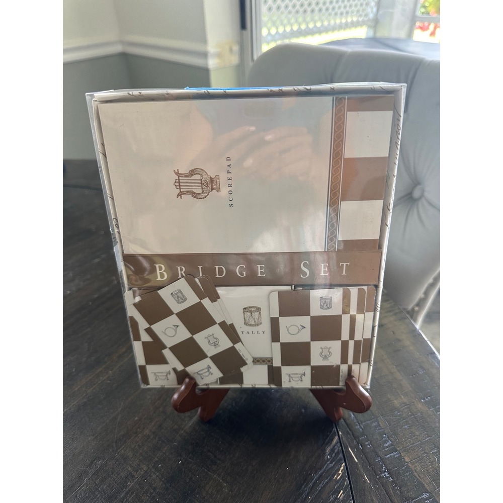 Vintage Bridge Set with Scorepad Tally Cards and Playing Cards Brown Cream NIP